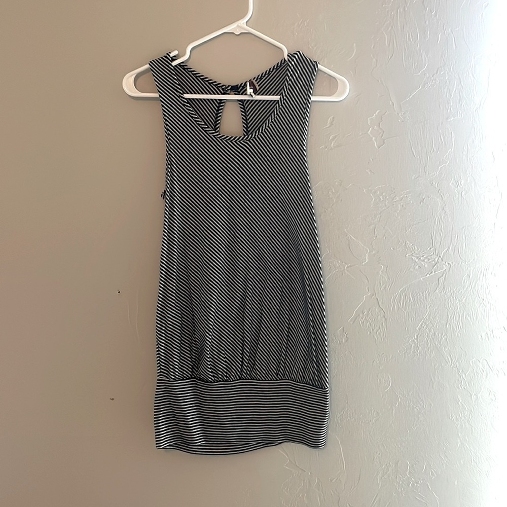 Black and white striped open back tank
